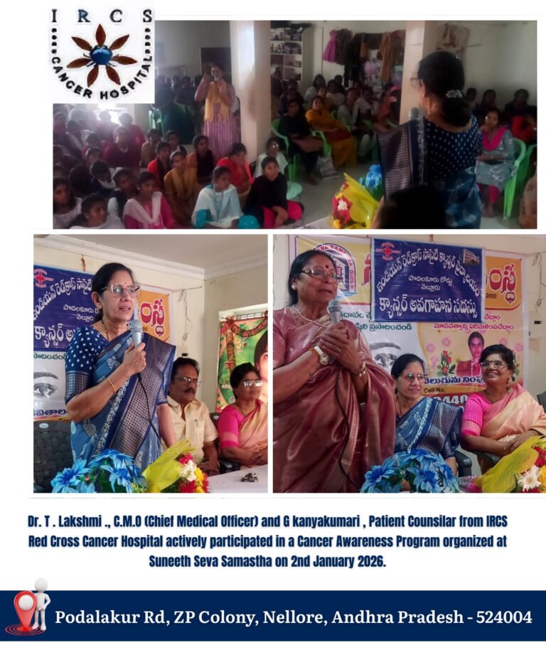 Cancer awareness program at Suneeth Seva Samastha by IRCS Red Cross Cancer Hospital